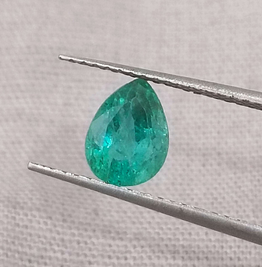 Certified 0.99ct Natural Zambian Emerald Stone Medium Deep Green Pear Cut