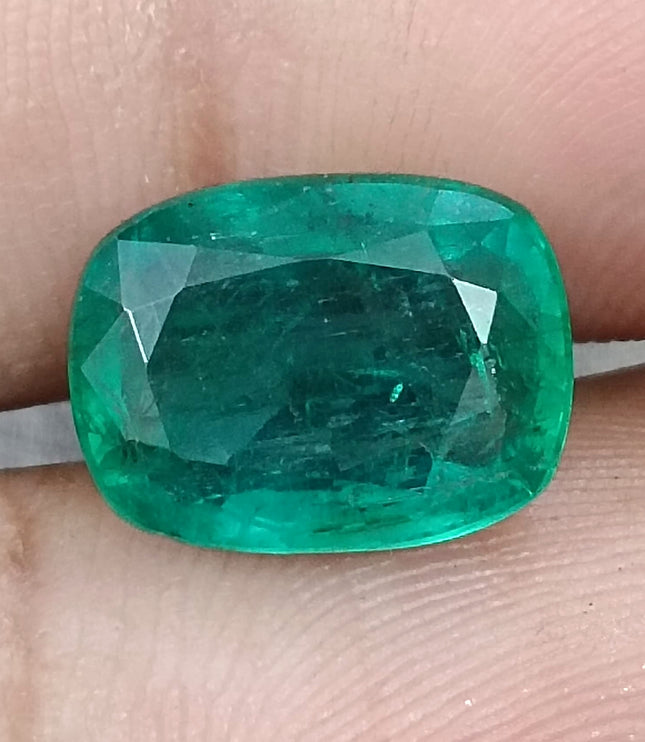 5.36ct Zambian Emerald, Natural Deep Pure Green Cushion Cut Stone