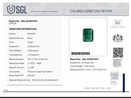 2.64ct Natural Emerald - Medium Deep Spring Green - Octagon Cut - SGL Certified Gemstone