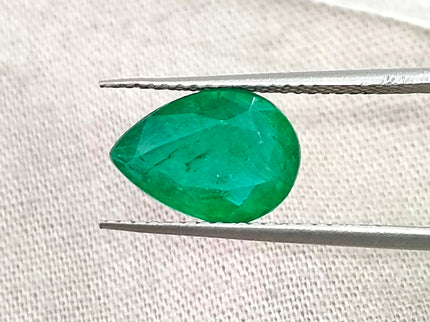 Zambian Emerald 2.55ct Natural Deep Velvet Green Certified Pear Cut Loose Gemstone
