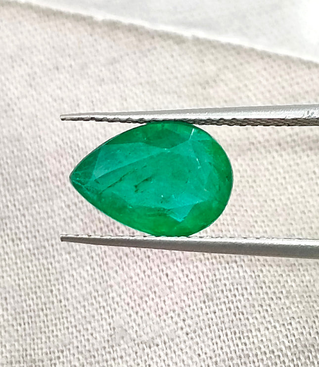 Zambian Emerald 2.55ct Natural Deep Velvet Green Certified Pear Cut Loose Gemstone