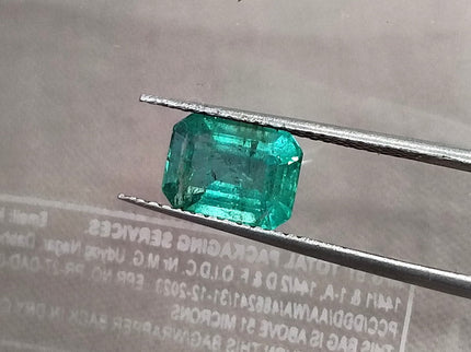 1.38ct Natural Emerald SGL Certified Zambian Medium Slightly Bluish Green Octagon Gemstone