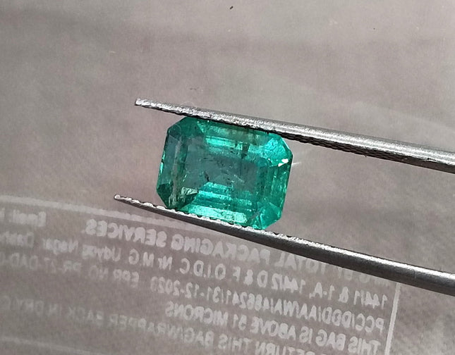 1.38ct Natural Emerald SGL Certified Zambian Medium Slightly Bluish Green Octagon Gemstone