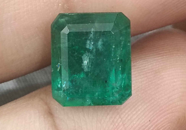 Big 8.36ct Zambian Emerald, Deep Forest Green Emerald Cut Moderately Oiled Natural Loose Gemstone.