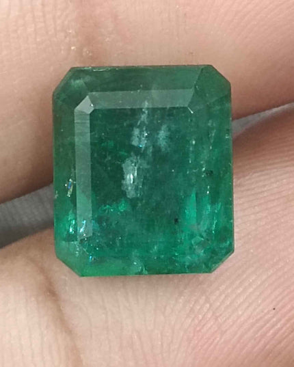 Big 8.36ct Zambian Emerald, Deep Forest Green Emerald Cut Moderately Oiled Natural Loose Gemstone.
