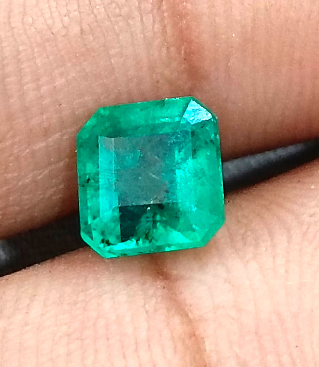 1.60ct Zambian Emerald, Natural Certified Medium Sea Green Octagon Cut Loose Gemstone