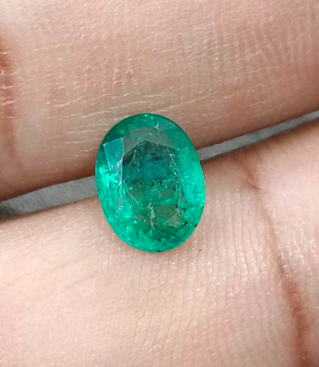 1.62ct Zambian Emerald, Certified Medium Green Natural Oval Cut Loose Gemstones