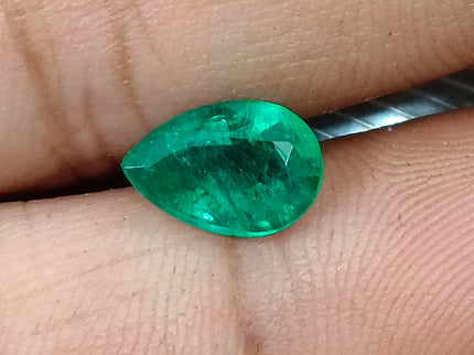 1.57ct Zambian Emerald Certified Natural Medium Deep Green Pear Cut Loose Gemstone