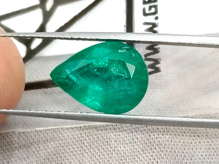 4.27ct Natural Emerald GSI Certified Zambian Deep Pure Green Pear Cut Loose Gemstone