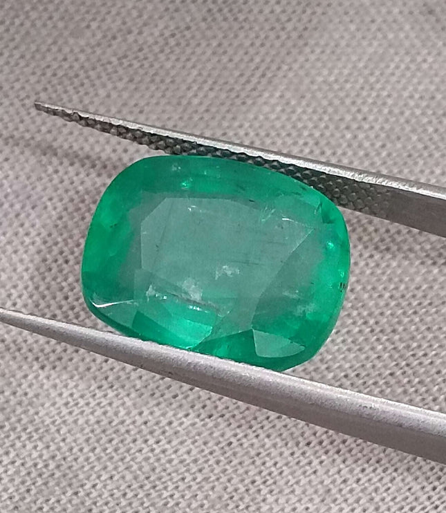 Natural Zambian Emerald 6.28ct Big Size Cushion Cut Medium Deep Green Loose Gemstone