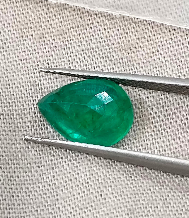 Zambian Emerald 2.55ct Natural Deep Velvet Green Certified Pear Cut Loose Gemstone