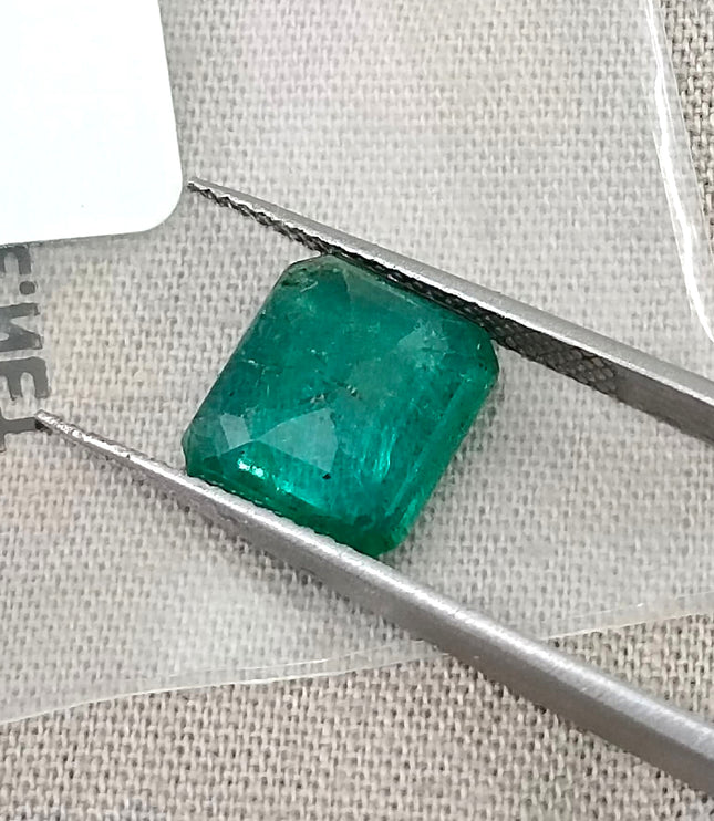 3.07ct Natural Emerald GSI Certified Medium Bluish Green Octagon Cut Gemstone