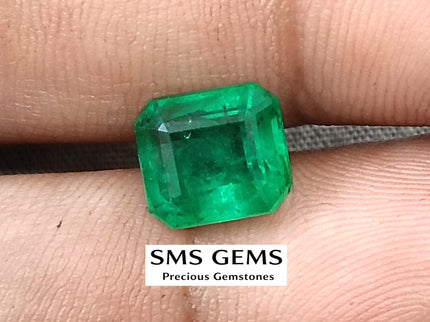 Emerald Natural 3.64ct GSI Certified Medium Deep Parrot Green Octagon Cut Loose Gemstone