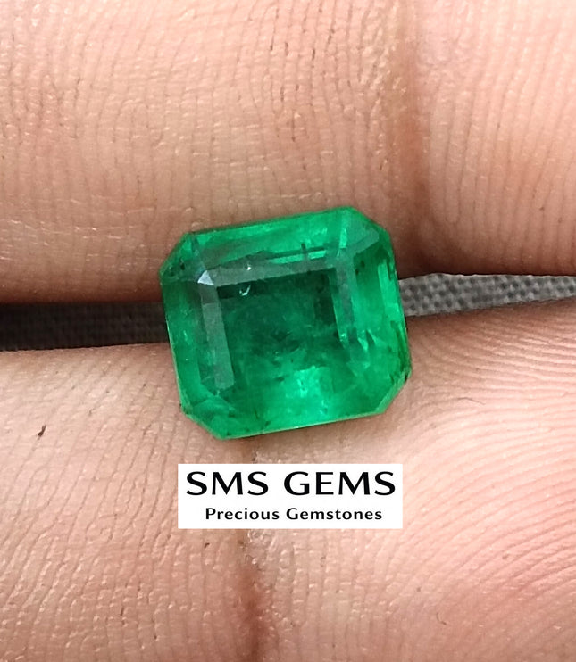 Emerald Natural 3.64ct GSI Certified Medium Deep Parrot Green Octagon Cut Loose Gemstone