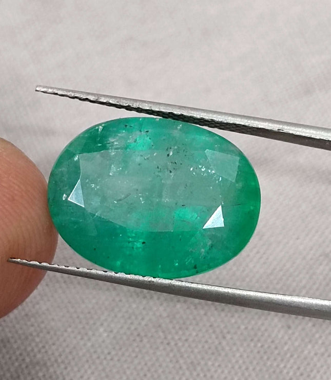 Zambian Emerald 10.21ct Certified Grass Green Natural Oval Cut Loose Stone