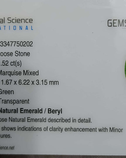 GSI Certified 1.52ct Medium Leaf Green Natural Zambian Emerald Minor Oiled Loose Gemstone