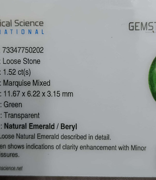 Certified 1.52ct Natural Zambian Emerald