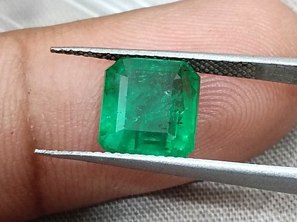 Emerald Natural 3.64ct GSI Certified Medium Deep Parrot Green Octagon Cut Loose Gemstone