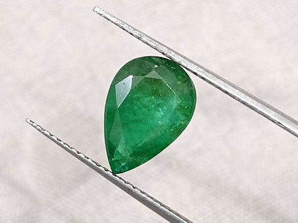 Zambian Emerald 2.31ct Certified Natural Deep Green Pear Cut Stone
