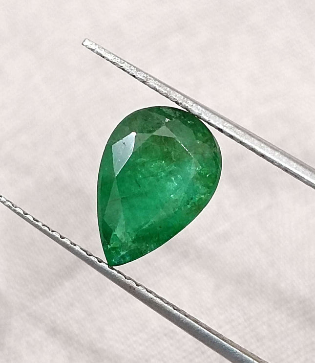 Zambian Emerald 2.31ct Certified Natural Deep Green Pear Cut Stone