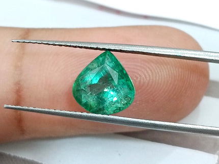 2.44ct Natural Emerald SGL Certified Pear Cut Sparkling Medium Deep Green Gemstone