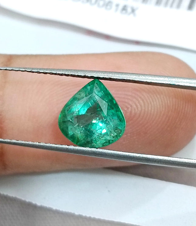 2.44ct Natural Emerald SGL Certified Pear Cut Sparkling Medium Deep Green Gemstone