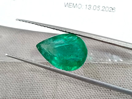 2.69ct Natural Emerald Medium Deep Vivid Green Pear Cut GSI Certified Gemstone