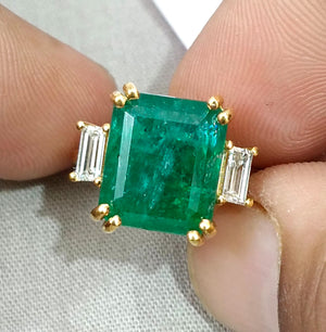 8.36ct Natural Emerald Ring Set with 0.38ct Diamonds(CVD) 925 Silver Gold Plated