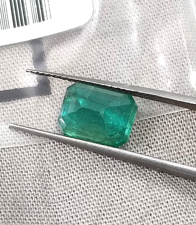 2.93ct Zambian Emerald, Natural Certified Medium bluish Green Octagon Cut Gemstone