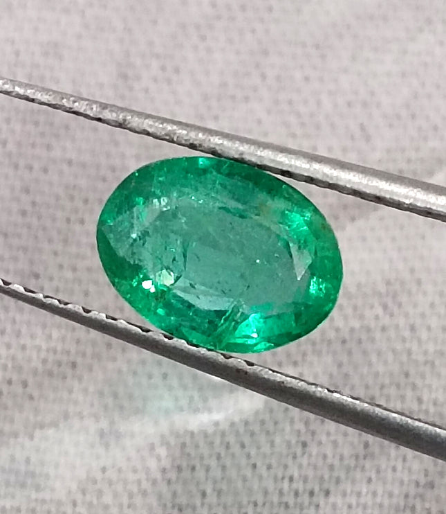 Quality Natural Zambian Emerald 1.24ct Spring Green Color Oval Cut Gemstone