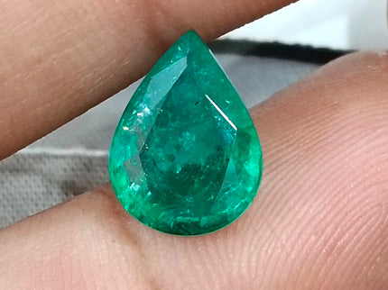 2.98ct Natural Emerald Medium Deep Green GSI Certified Pear Cut Loose Gemstone