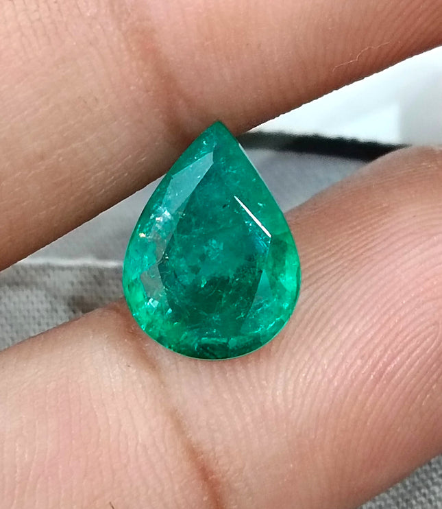 2.98ct Natural Emerald Medium Deep Green GSI Certified Pear Cut Loose Gemstone