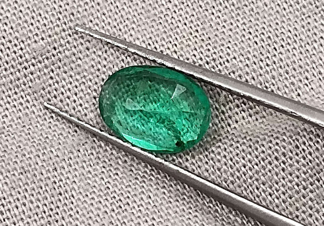 GSI Certified 1.24ct Vivid Green Oval Cut Zambian Emerald Minor Oiled Loose Gemstone