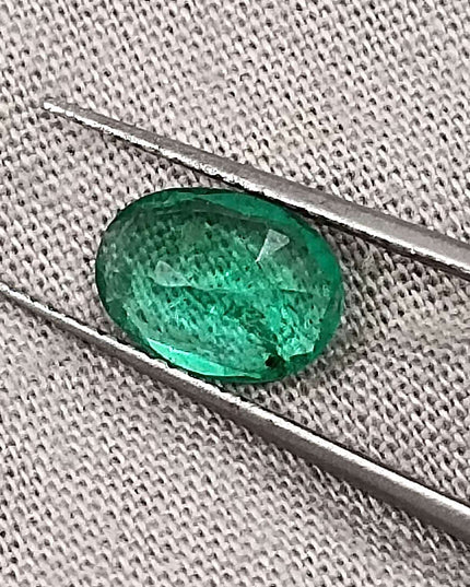 GSI Certified 1.24ct Vivid Green Oval Cut Zambian Emerald Minor Oiled Loose Gemstone