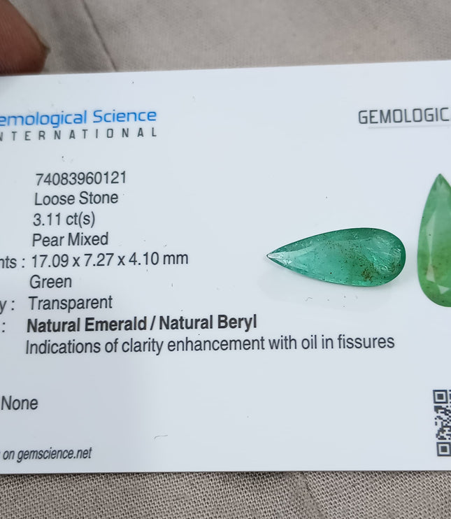 3.11ct Natural Emerald Medium Green Certified Pear Cut Loose Gemstone