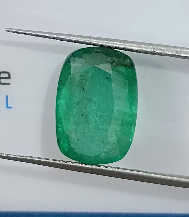 4.87ct Zambian Emerald, Deep Green Cushion Cut Loose Gemstone
