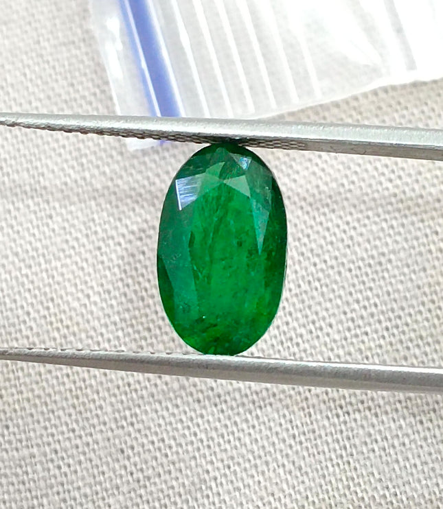 2.46ct Natural Emerald Top Vivid Deep Green Zambian Oval Cut GSI Certified Gemstone