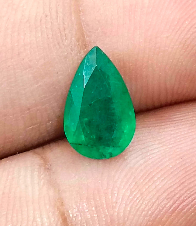 1.77ct Natural Emerald Pure Medium Deep Velvet Green Zambian Pear Cut Loose Gemstone