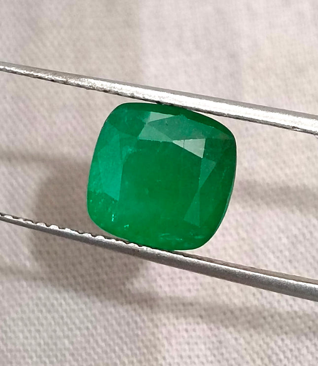 Zambian Emerald 2.87ct Natural Deep Pure Green Cushion Cut Loose Gemstone