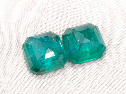 Matched Natural Emerald Pair 47.96ct Zambia Rare Octagon Cut loose Gemstone