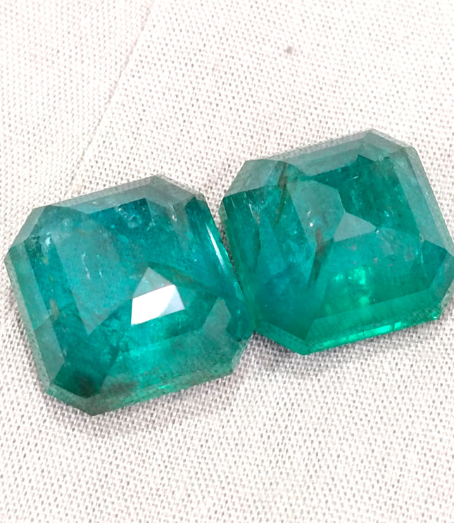 Matched Natural Emerald Pair 47.96ct Zambia Rare Octagon Cut loose Gemstone