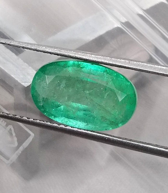3.47ct Panjshir Emerald Natural GSI Certified Intense Green Oval Cut Loose Gemstone