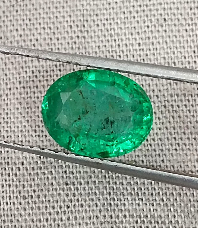 Zambian Emerald 1.82ct Vivid Medium Deep Green Oval Cut Loose Gemstone