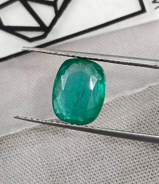 2.41ct Zambian Emerald GSI Certified Medium Green Cushion Cut Loose Gemstone
