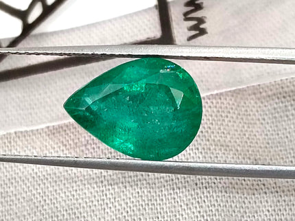 4.27ct Natural Emerald GSI Certified Zambian Deep Pure Green Pear Cut Loose Gemstone