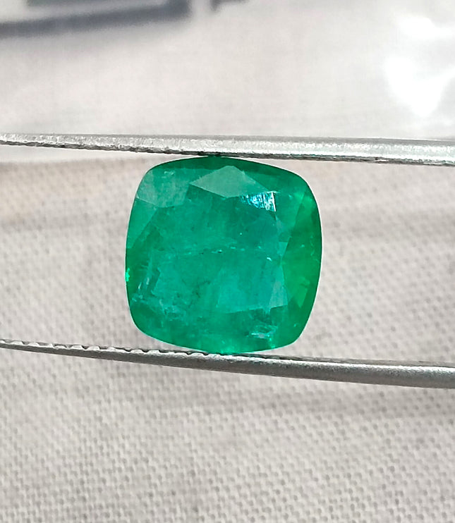 2.79ct Emerald Natural Spring Green GSI Certified Cushion Cut Loose Gemstone
