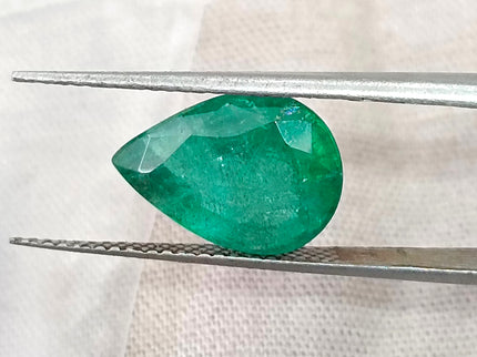 4.27ct Natural Emerald GSI Certified Zambian Deep Pure Green Pear Cut Loose Gemstone