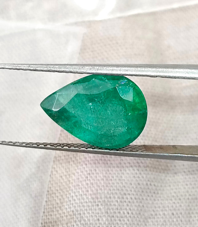 4.27ct Natural Emerald GSI Certified Zambian Deep Pure Green Pear Cut Loose Gemstone