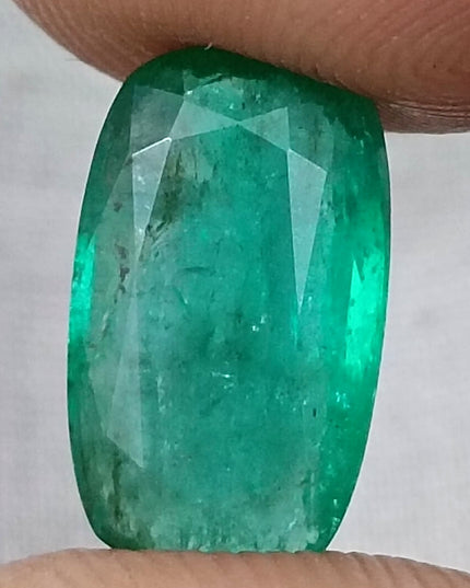 3.99ct Natural Zambian Emerald, Deep Green Cushion Cut Minor Oiled Loose Gemstone.
