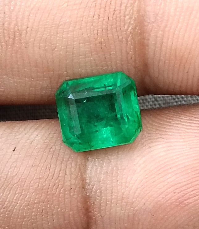 Emerald Natural 3.64ct GSI Certified Medium Deep Parrot Green Octagon Cut Loose Gemstone